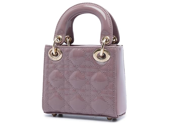 Dior Pink Micro Patent Cannage Lady Dior Golden - view 2