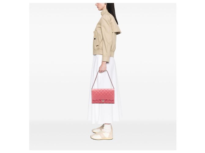 Chanel Pink CC gestepptes Lammleder Flap Clutch mit Kette - Ansicht 6