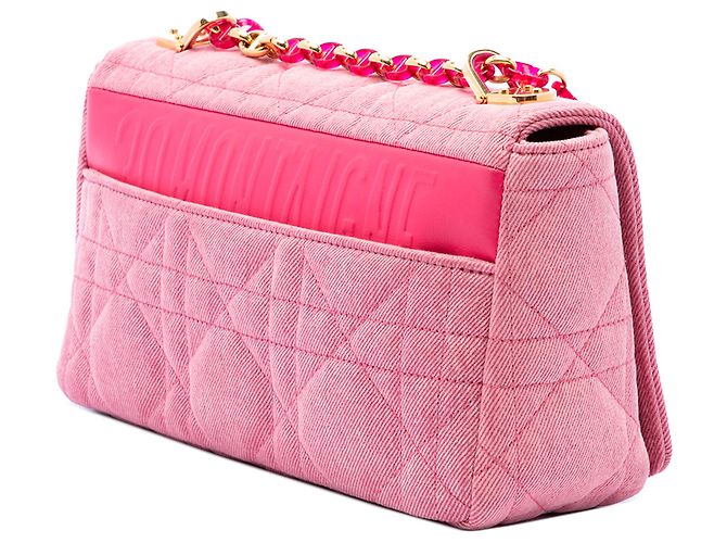 Dior Caro Tasche aus Denim in Pink, Größe Medium, Macrocannage - Ansicht 2