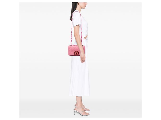 Dior Caro Tasche aus Denim in Pink, Größe Medium, Macrocannage - Ansicht 6