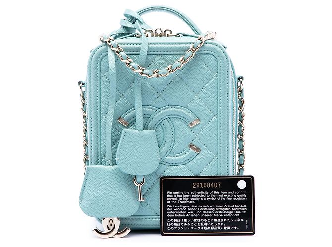 Vanity Chanel Blue Caviar CC Filigree Beauty Case Verticale Blu chiaro - vista 7