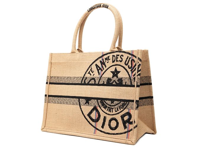 Dior Beige Medium Jute Embroidered Book Tote - vista 2