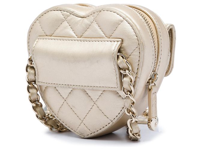 Chanel Gold Mini Metallic Lambskin CC in Love Heart Belt Bag Dorado - vista 2