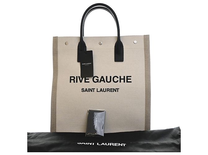 Tote Rive Gauche North South in fibre miste marrone Saint Laurent Beige - vista 14