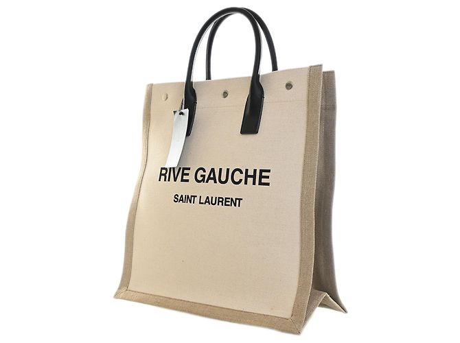 Tote Rive Gauche North South in fibre miste marrone Saint Laurent Beige - vista 2