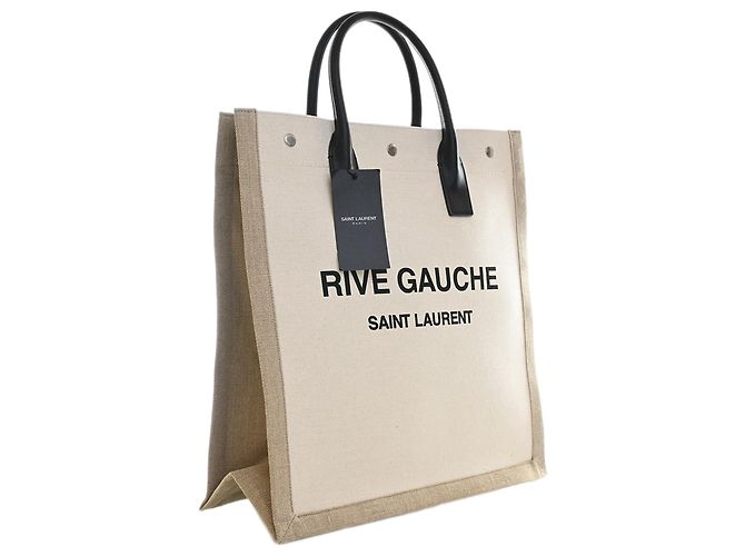 Tote Rive Gauche North South in fibre miste marrone Saint Laurent Beige - vista 3