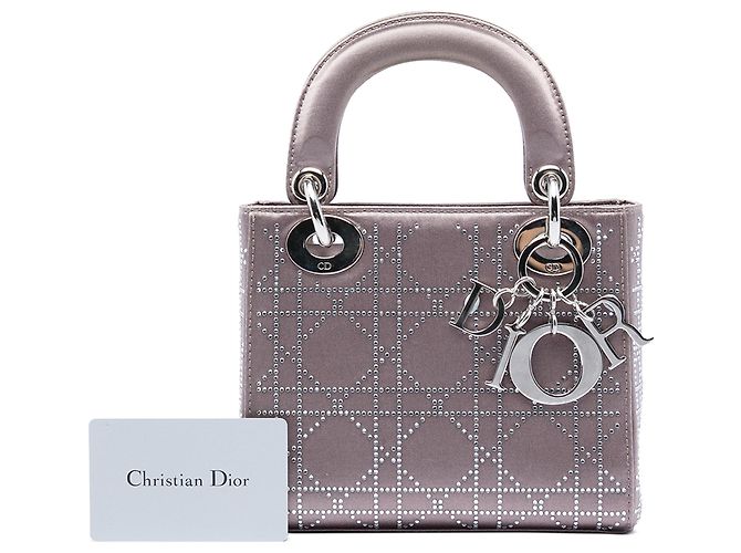 Lady Dior Dior Grigio Mini Satin Cannage con Cristalli Marrone - vista 6