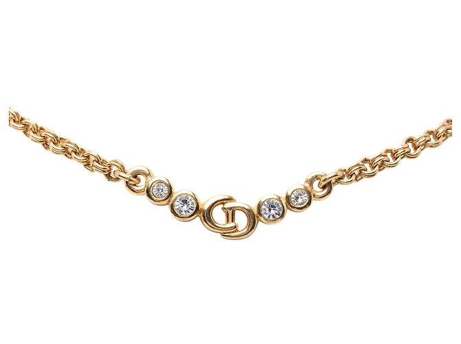 Collana con ciondolo Dior Gold Placcata Oro Strass Logo CD D'oro - vista 2