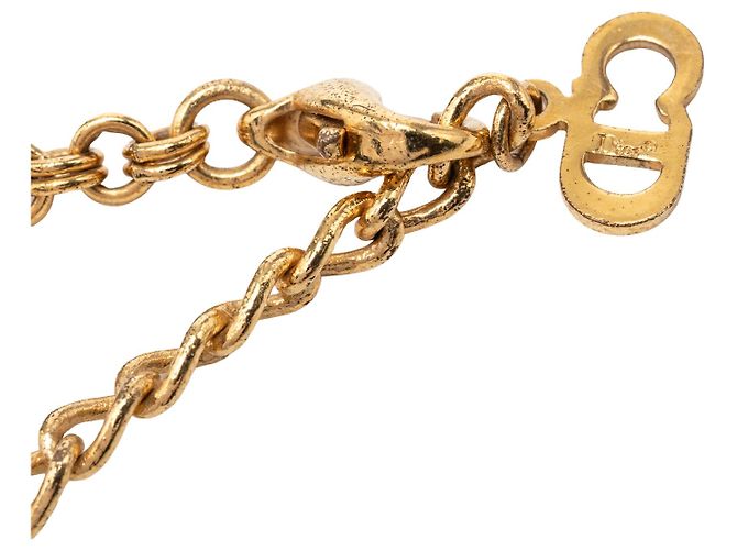 Collana con ciondolo Dior Gold Placcata Oro Strass Logo CD D'oro - vista 4