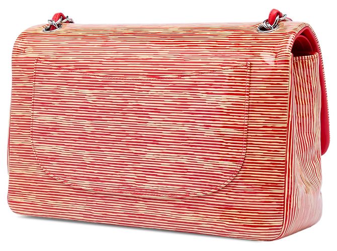 Chanel Red Jumbo Classic Patent Striped Double Flap Rosso - vista 2