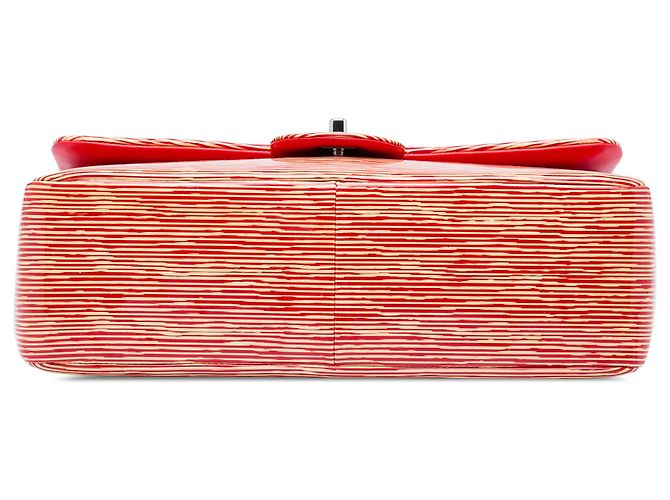 Chanel Red Jumbo Classic Patent Striped Double Flap Rosso - vista 3