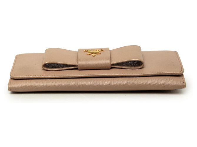Prada Brown Saffiano Bow Continental Long Wallet Flesh - view 3
