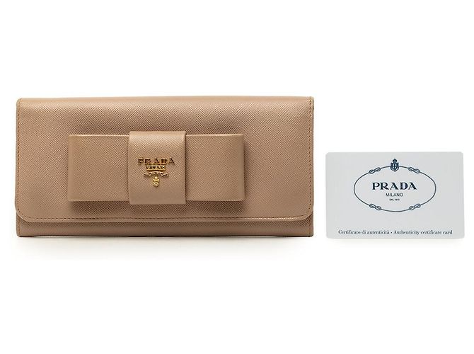 Prada Brown Saffiano Bow Continental Long Wallet Flesh - view 8