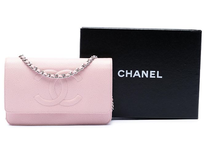 Wallet On Chain Portafoglio con catena Chanel Pink CC Caviar Rosa - vista 7