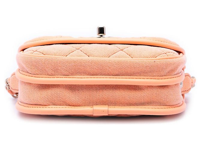 Chanel Orange Mini CC Messenger Flap in denim trapuntato Arancione - vista 3