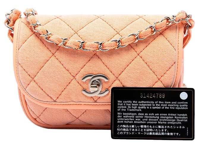 Chanel Orange Mini CC Messenger Flap in denim trapuntato Arancione - vista 7