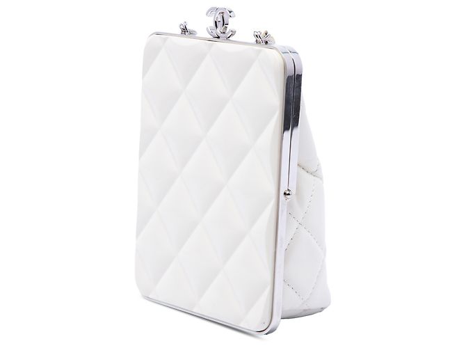 Clutch de noite Chanel White CC em acrílico acolchoado e pele de cordeiro com corrente Branco - vista 2