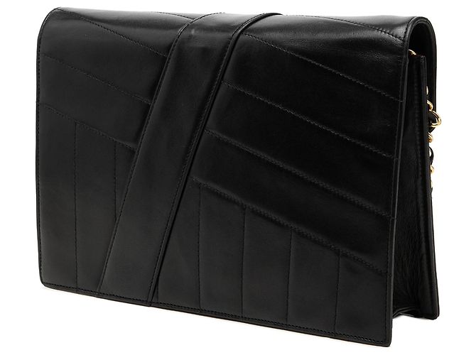 Chanel Black CC Envelope Flap em couro de bezerro matelassê vertical e diagonal Preto - vista 2