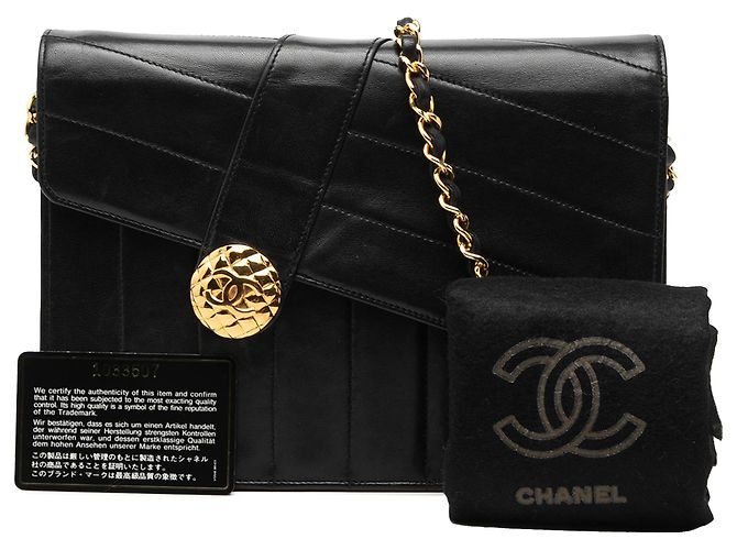 Chanel Black CC Envelope Flap em couro de bezerro matelassê vertical e diagonal Preto - vista 8