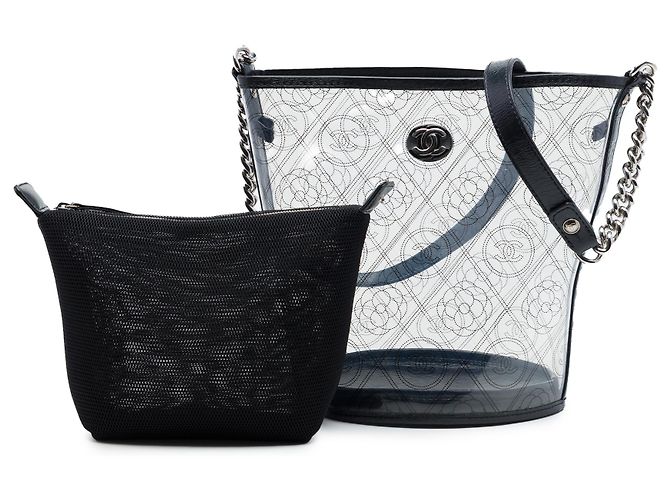 Borsa Bucket Chanel Black Medium in PVC e pelle di vitello stropicciata Camellia Coco Nero - vista 7