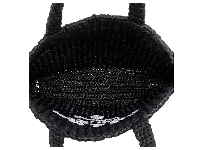 Prada Tote Schwarz Klein mit Raffia-Effekt, Häkeloptik und gesticktem Logo - Ansicht 4