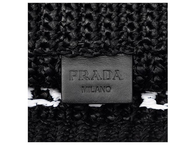 Prada Tote Schwarz Klein mit Raffia-Effekt, Häkeloptik und gesticktem Logo - Ansicht 5