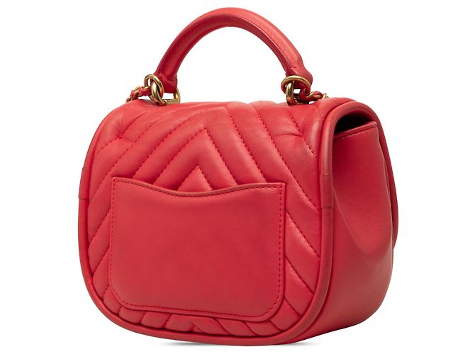 Chanel Mini Red CC Chevron Lambskin Reversed Round Flap Rosso - vista 2