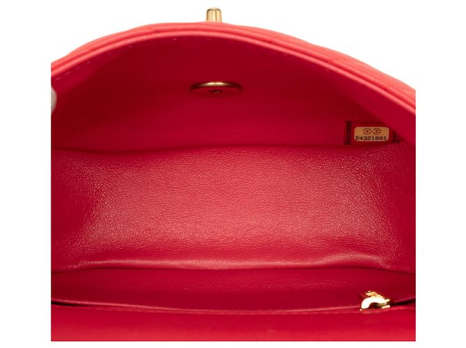 Chanel Mini Red CC Chevron Lambskin Reversed Round Flap Rosso - vista 4