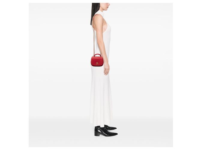 Chanel Mini Red CC Chevron Lambskin Reversed Round Flap Rosso - vista 6