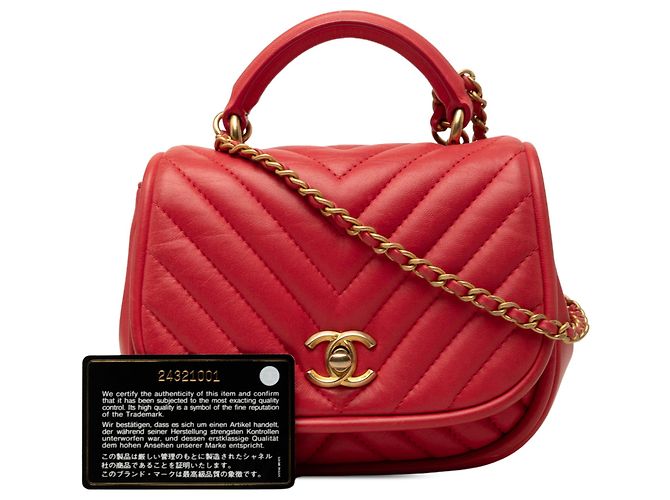 Chanel Mini Red CC Chevron Lambskin Reversed Round Flap Rosso - vista 7