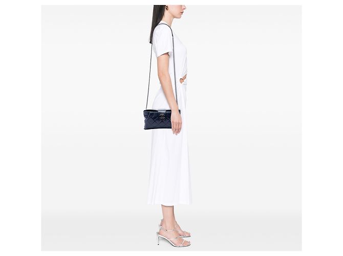 Clutch Chanel Blue Quilted Glazed Calfskin Coco Pleats Chain Blu navy - vista 6