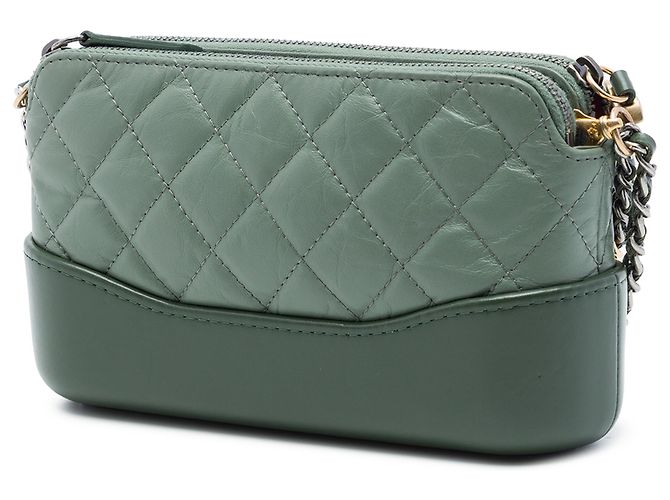 Clutch Gabrielle Chanel in pelle di vitello invecchiata verde con doppia zip e catena Verde scuro - vista 2