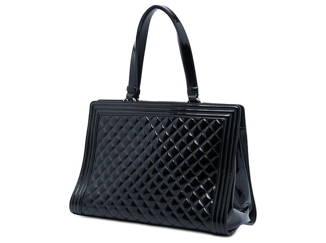 Tote Chanel Black Large Quilted Patent Boy Shopping Nero - vista 2