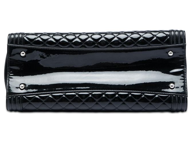 Tote Chanel Black Large Quilted Patent Boy Shopping Nero - vista 3