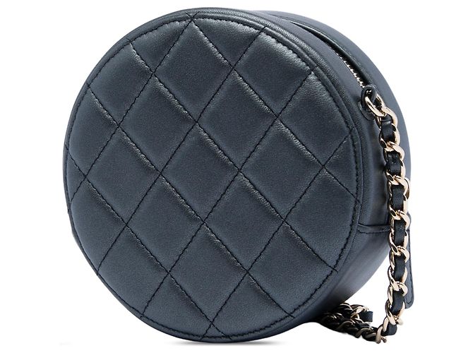 Chanel Black CC gesteppte irisierende Lammhaut Perlen Rund Clutch mit Kette Schwarz - Ansicht 2