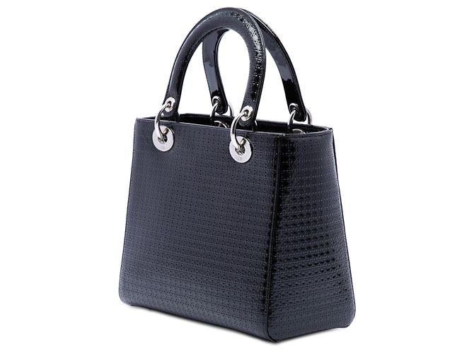 Dior Black Medium Metallic Patent Microcannage Lady Dior Nero - vista 2