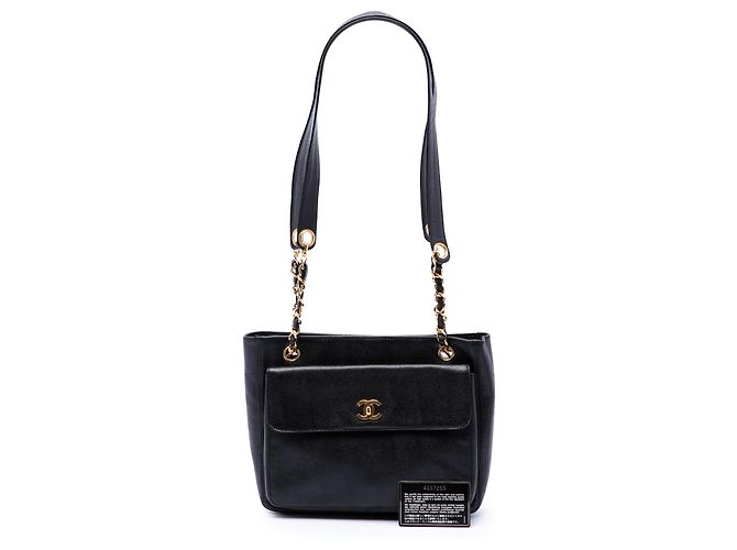 Borsa a tracolla Chanel Black CC Caviar con tasca frontale Nero - vista 7