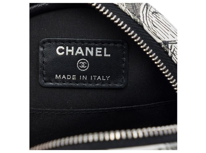 Chanel Black CC Rund Clutch aus Kalbsleder mit Blumenmuster und Kette Schwarz - Ansicht 5