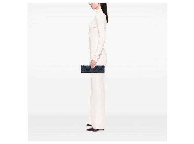 Clutch Baguette Chanel Blue CC in agnello trapuntato con perle Blu navy - vista 6