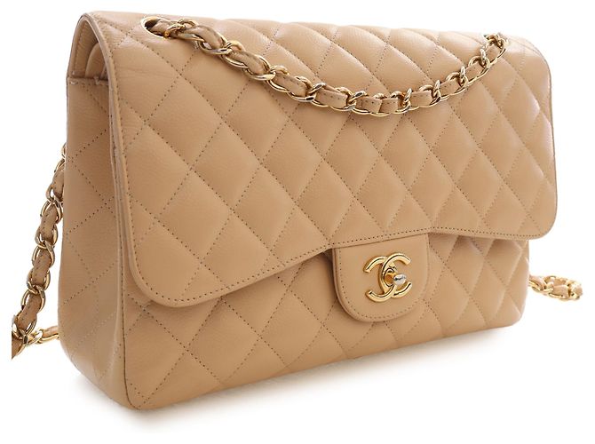Chanel Beige Jumbo Classic Caviar Double Flap - vista 3