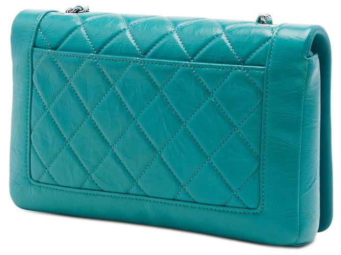 Chanel Blue Small Quilted Crumpled Calfskin Bi Vintage Full Flap Turchese - vista 2