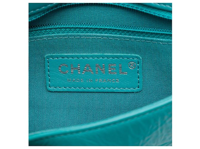 Chanel Blue Small Quilted Crumpled Calfskin Bi Vintage Full Flap Turchese - vista 5