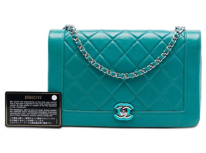 Chanel Blue Small Quilted Crumpled Calfskin Bi Vintage Full Flap Turchese - vista 7