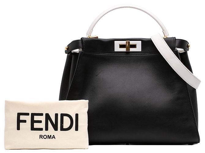 Borsa Fendi Black Medium Bicolor Leather Peekaboo ISeeU Nero - vista 8