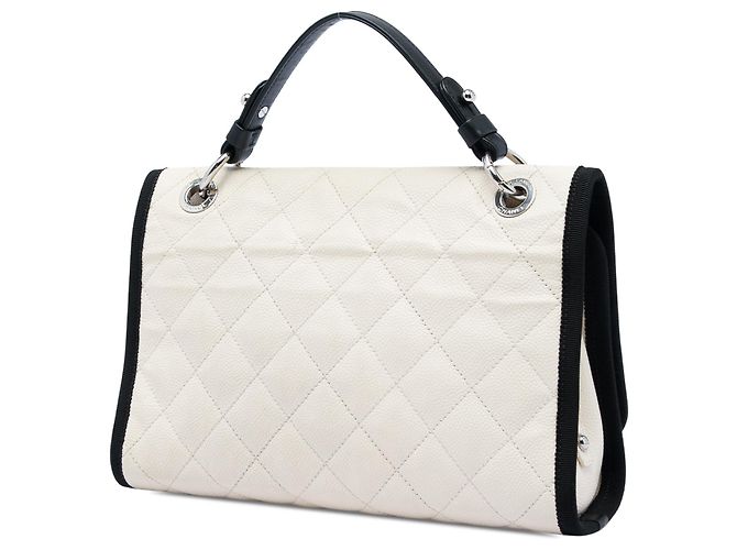 Chanel White CC Bicolor Matelassé Caviar et Grosgrain Top Handle Flap Blanc - vue 2