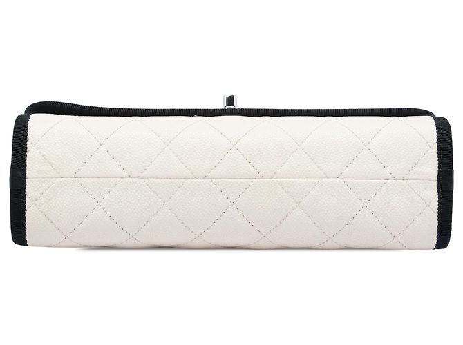 Chanel White CC Bicolor Matelassé Caviar et Grosgrain Top Handle Flap Blanc - vue 3