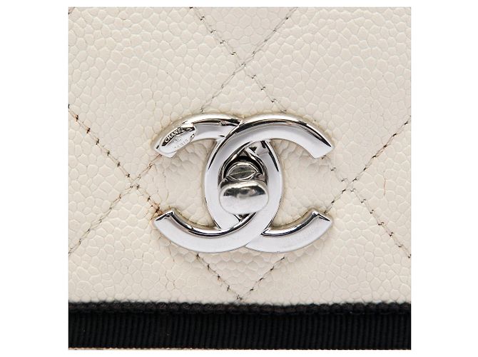 Chanel White CC Bicolor Matelassé Caviar et Grosgrain Top Handle Flap Blanc - vue 5