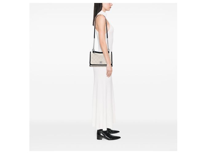 Chanel White CC Bicolor Matelassé Caviar et Grosgrain Top Handle Flap Blanc - vue 6