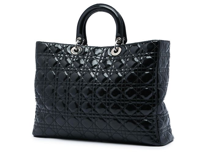 Dior Black Extra Large Patent Cannage Lady Dior Nero - vista 2