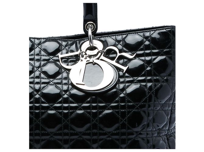 Dior Black Extra Large Patent Cannage Lady Dior Nero - vista 5